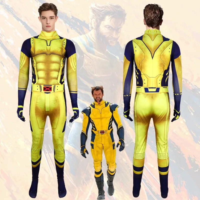 Uncle Wolf Cosplay Jumpsuit Halloween Deadpooll and Wolverinee COS Bodysuit Movie Hero Clothes for Carnival Party Adults Kids