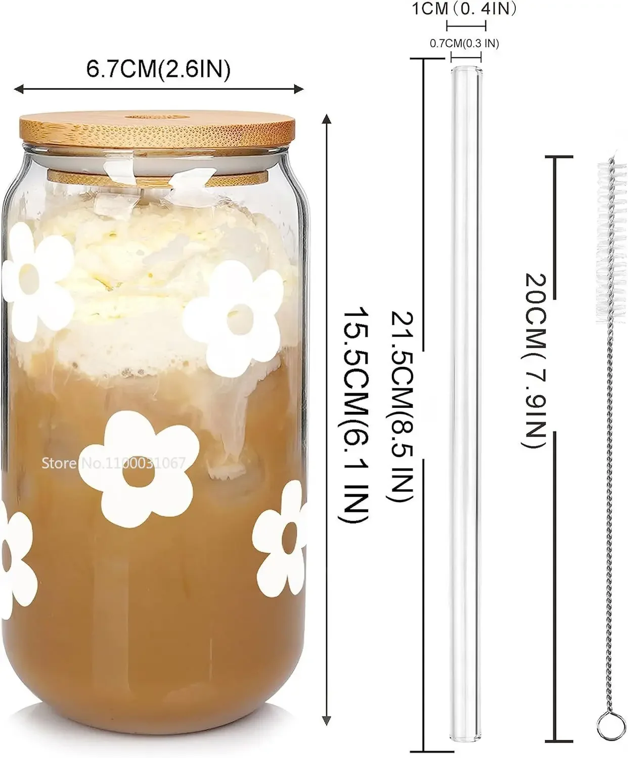 Mason Life Copos de vidro com tampas e canudos, Copo de café gelado, Copo reutilizável Boba copos, Conjunto de 4