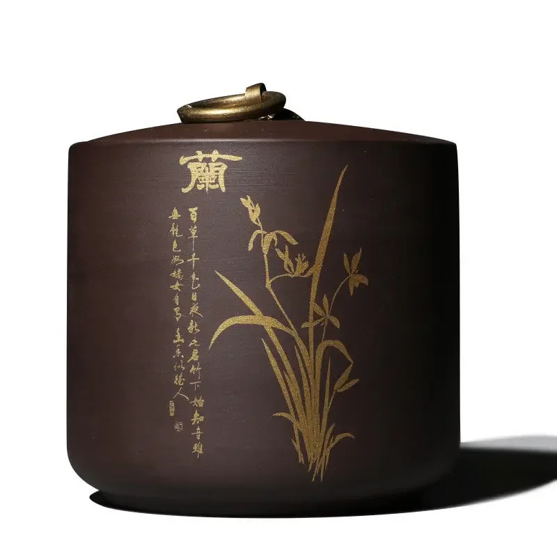 Yixing-Zisha Tea Canister, Ceramic Sealed Caddy, Household Tea Storage Jar, Coffee Container, Purple Clay Puer Box, Hermetic Pot