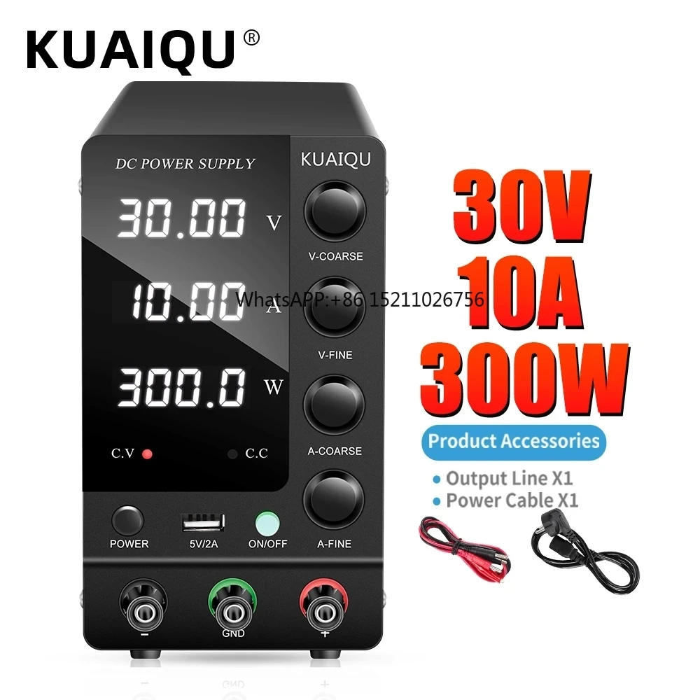 

KUAIQU SPS-C3010 Black 30V 10A Lab DC Switch Power Supply Adjustable Variable Regulator Power Supply for Phone Repair Charge