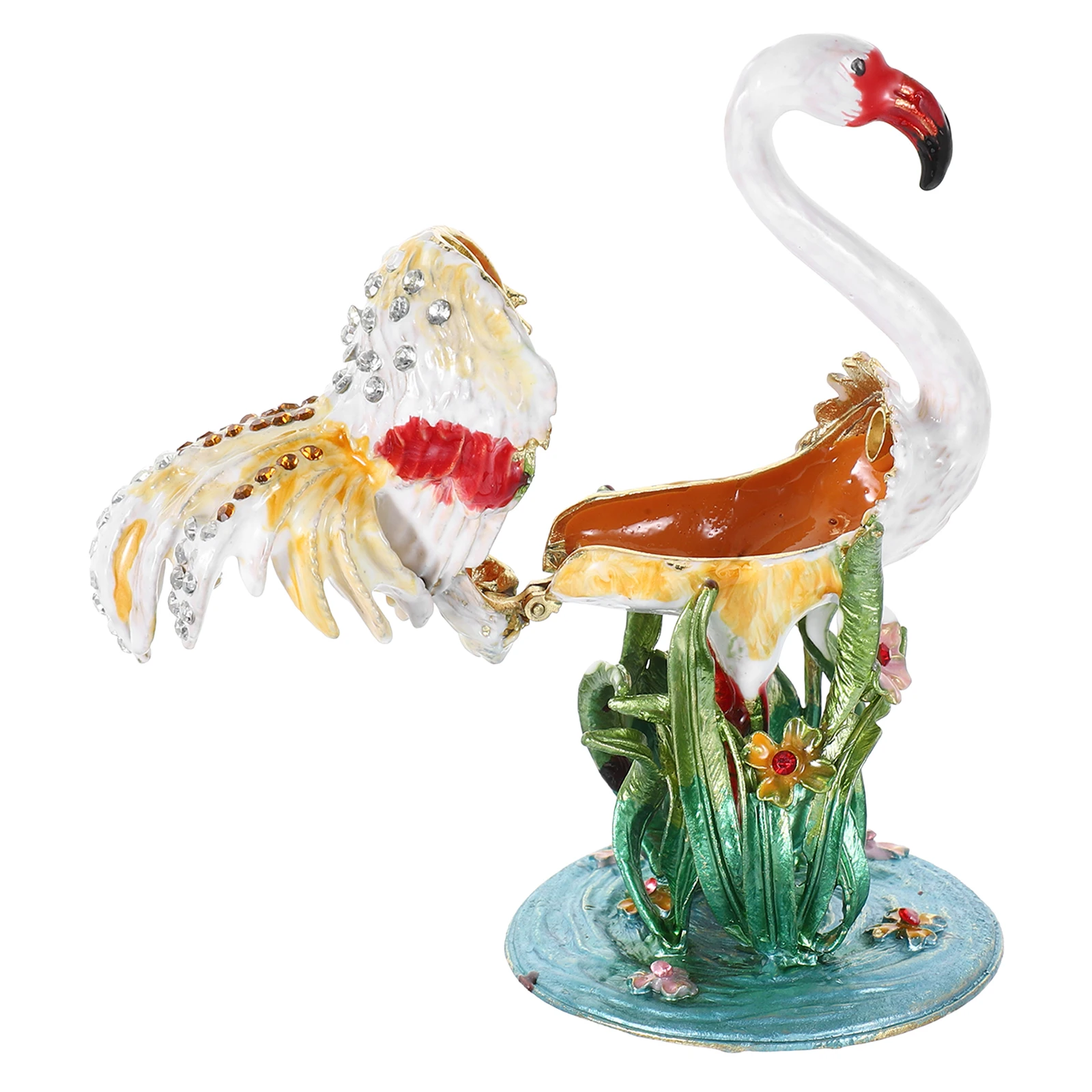 

Multifunctional Flamingo Jewelry Box Vintage Alloy Trinket Storage Decorative Home Party Ornament Handmade Statue Keepsake Pink