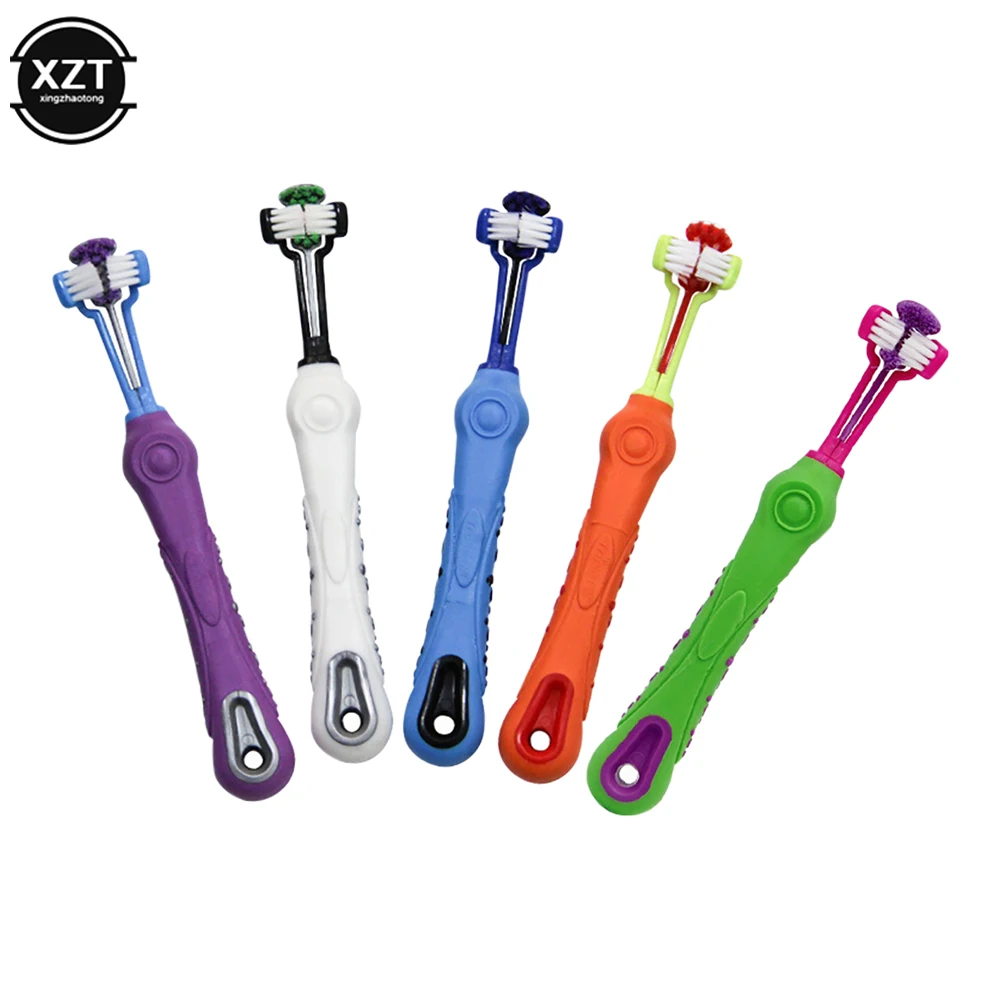 Dog Toothbrush Three Sided Pet Toothbrush Three-Head Multi-angle Toothbrush Cleaning Dog Cat Brush Bad Breath Teeth Care Tool