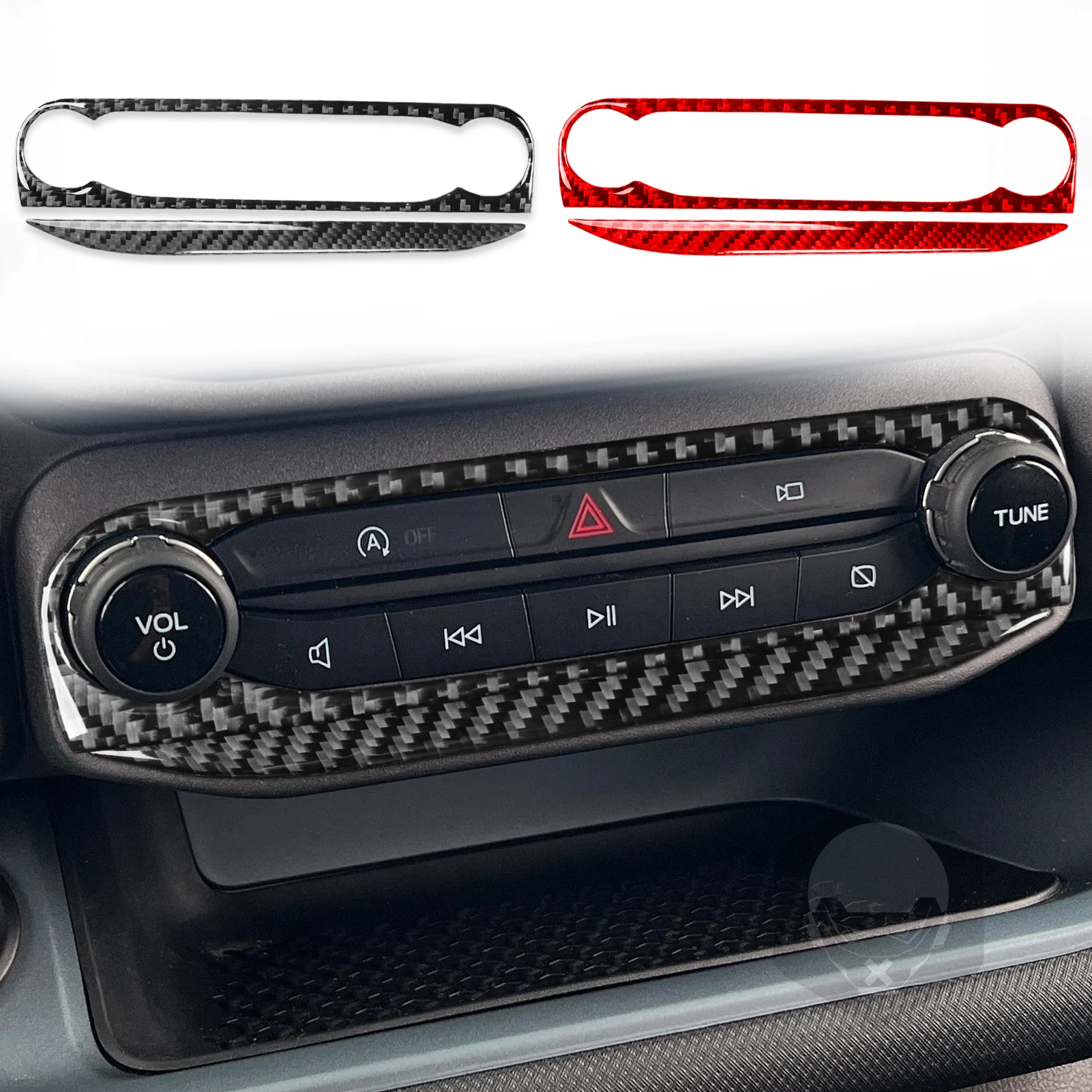 For Ford Bronco Sport 2021–2024 Real Carbon Fiber Radio Media Control Button Full Decor Trim Set 2Pcs Car Interior Sticker