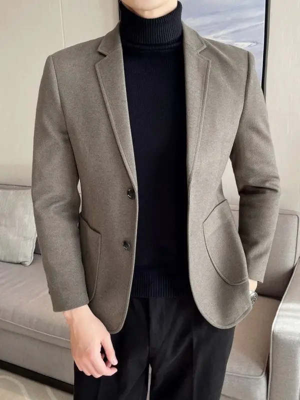 

C24 Thickened woolen suit jacket men's autumn and winter coat casual suit high-grade mature style men's clothing