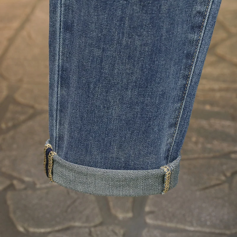 Spring/Summer 2024 Vintage Blue Men's Jeans New Korean Fashion Brand Printed Embroidered Slim Casual Trousers