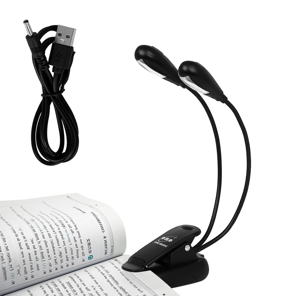 Music Stand Light Reading Lamp Dual Arms Clip On LED Book Light Rechargeable for Musician Piano Player Kids Travel