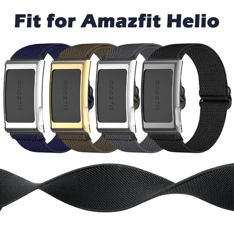 Original weicher, elastischer Nylon-Schiebeschnallenriemen mit Metallgehäuse für Amazfit Helio, atmungsaktives Ersatzarmband
