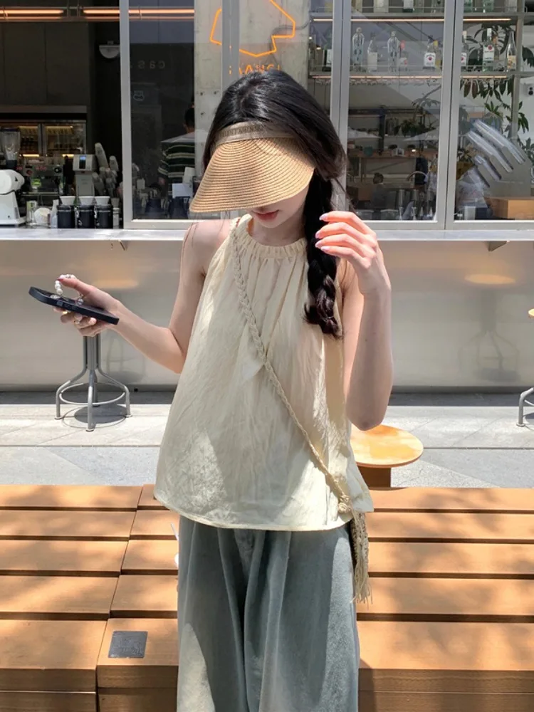 Giallo rotondo Ne Svel appeso Ne irt Design estivo da donna Dolce giovane bambola Top Vestibilità ampia Casual Confortevole