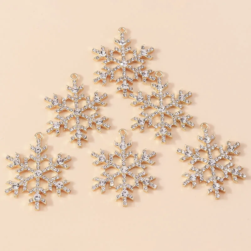 Leslie 5pcs 30*38mm Exquisite Gold Color Christmas Crystal Snowflake Charms for Jewelry Making Women Necklace Earrings DIY Craft