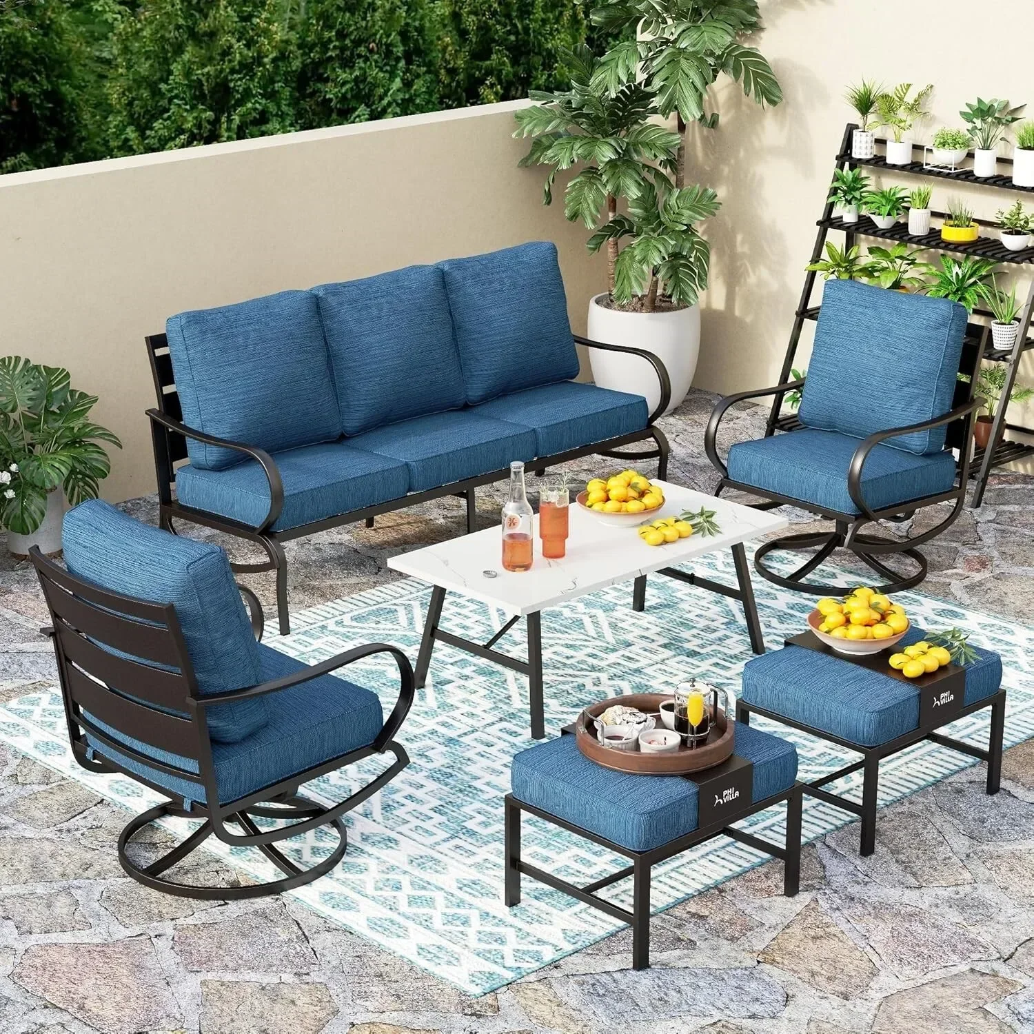 7 Seat Patio Conversation Sofa Set Outdoor Sectional Sofa Set with Swivel Chair