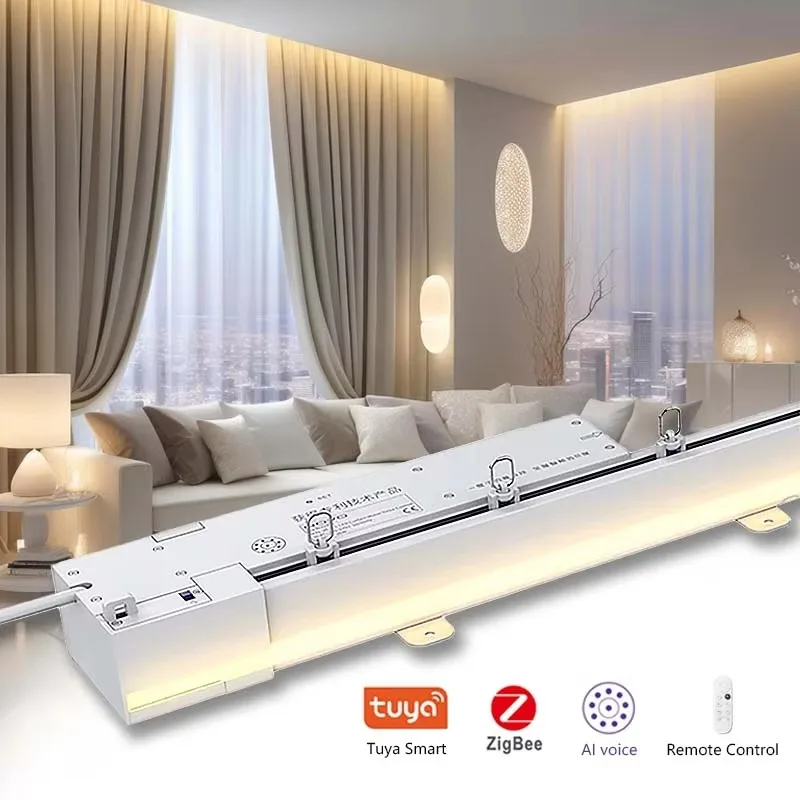 Smart Home Electric Curtain Rail Plastic Features Atmosphere Light Belt Model Aluminum Alloy Curtain Track Intelligent Motor