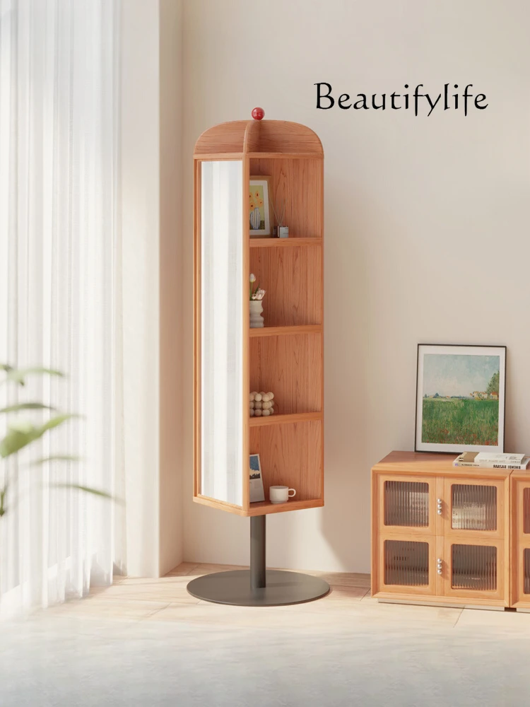 

Nordic Style Solid Wood Rotatable Full-Length Mirror Floor Bookshelf