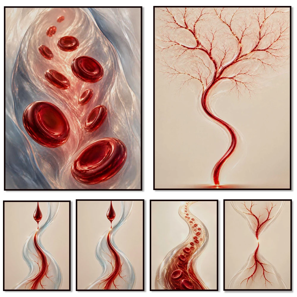 Medical Lab Posters - ภาพพิมพ์เซลล์เม็ดเลือดแดง (ฮีมาโตโลยี), งานศิลปะพลาสมา, ของตกแต่งธนาคารเลือด, โปสเตอร์ตกแต่งผนังห้องปฏิบัติการทางการแพทย์