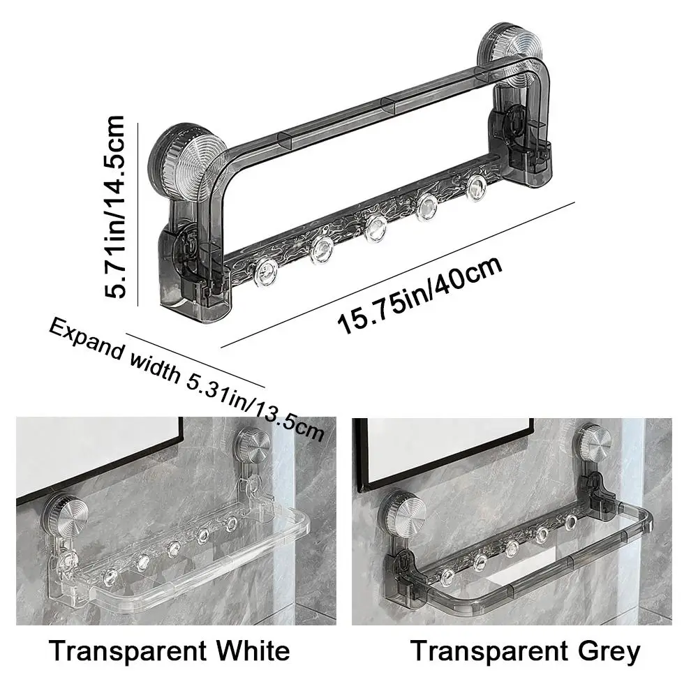 Plastic Suction Cup Storage Rack Wall Mounted Punch Free Towel Storage Rack with Hooks Space Saving Towel Bar Bathroom