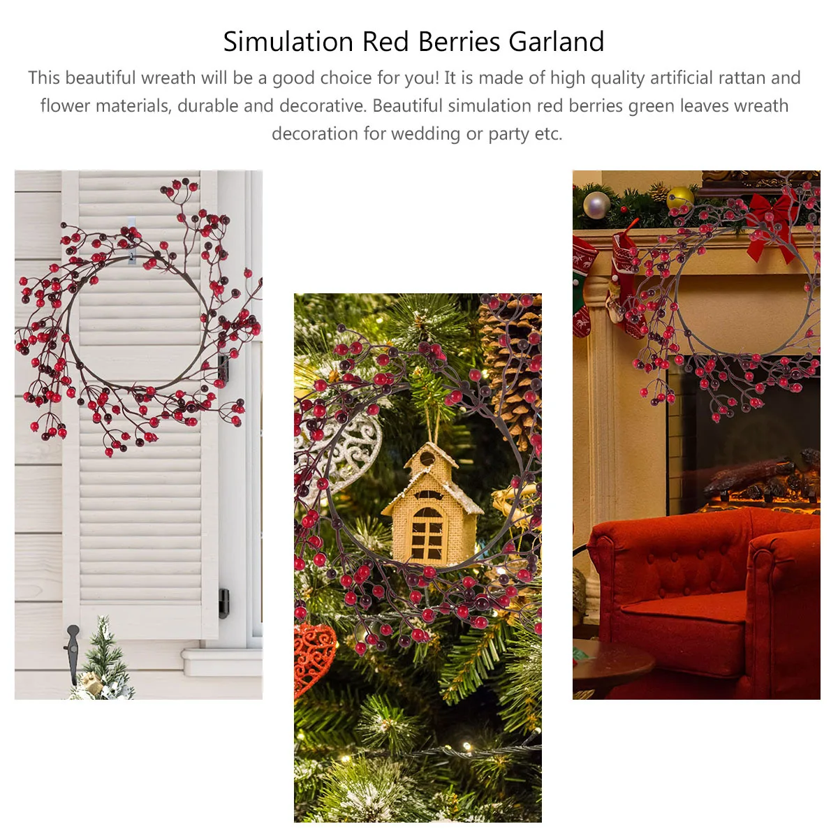 

Artificial Rattan Simulation Red Berries Leaves Pine Cone Wreath Christmas Festival Party Home Garland Simulation Plant Garland