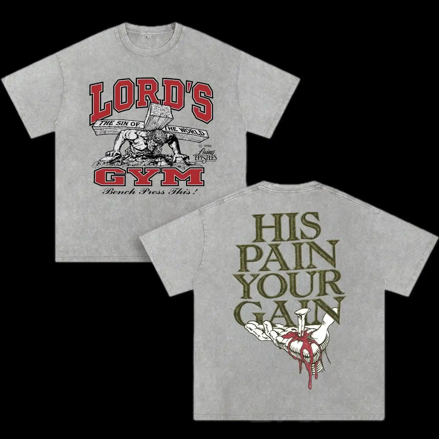 Lord’s Gym Washed T-Shirt, Christian Pump Cover Oversized Tee, Heavyweight Muscle Training Shirt
