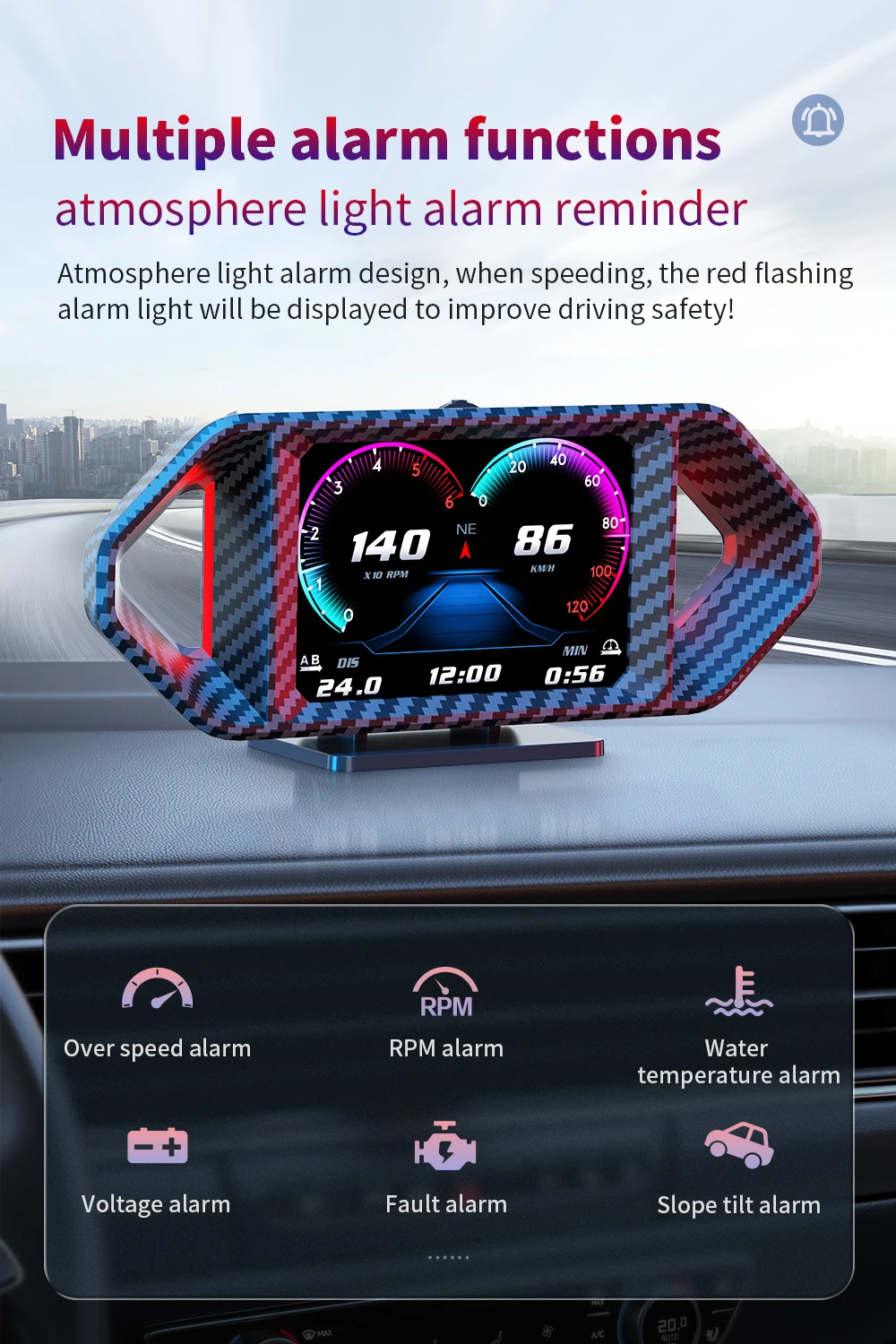 top sale Newest Multifunctional OBD2 Meter P26 12-languages Universal car GPS HUD Digital Gauge USB Connection with multi alarms