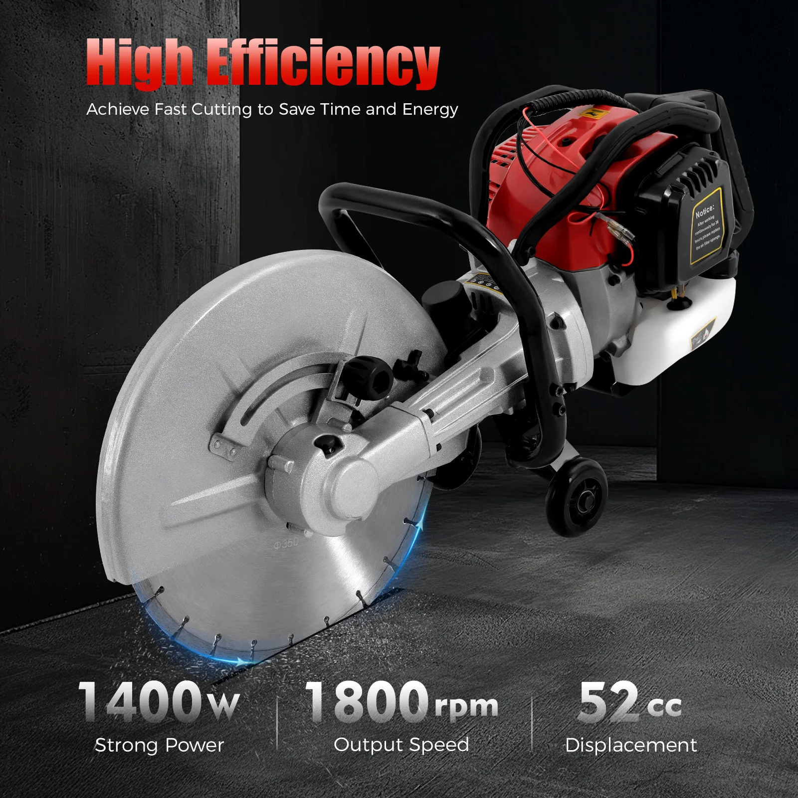 

1400w Gasoline Concrete Cutting Saw Concrete Wet Saw Blade and Rolling Pulley Masonry Cutting Tool for Cutting Cement Blocks