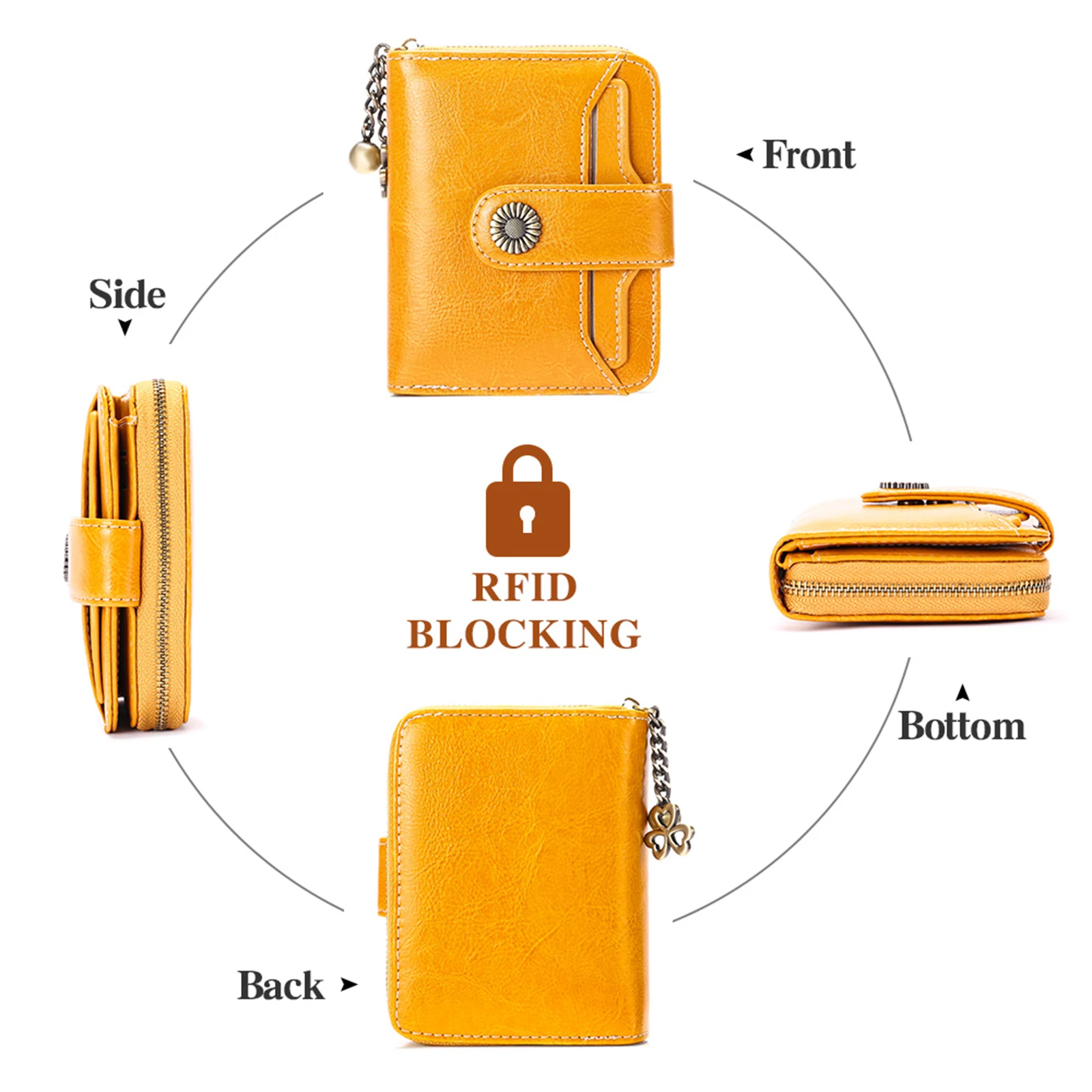 กระเป๋าสตางค์หนังแท้คุณภาพสูงสำหรับผู้หญิง ปี 2025 ป้องกันการโจรกรรมข้อมูล RFID พร้อมช่องใส่บัตรและเหรียญ กระเป๋าคลัทช์สำหรับผู้หญิง