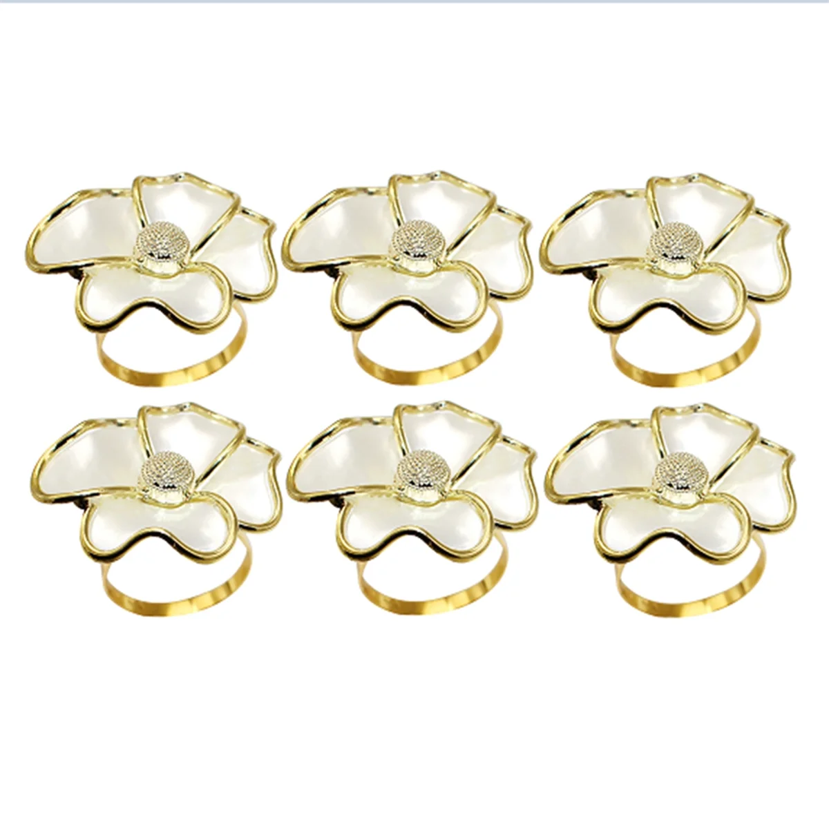 A96Q-Flower Napkin Rings, Elegant Napkin Holders for Paper Napkins and Table Cloths Set of 6, A