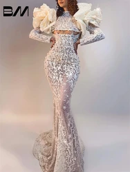 Embroidered Sexy Illusion Women Mermaid Wedding Dress With Long Sleeve Designer Prom Gown Luxury Bride Wedding Party Gown