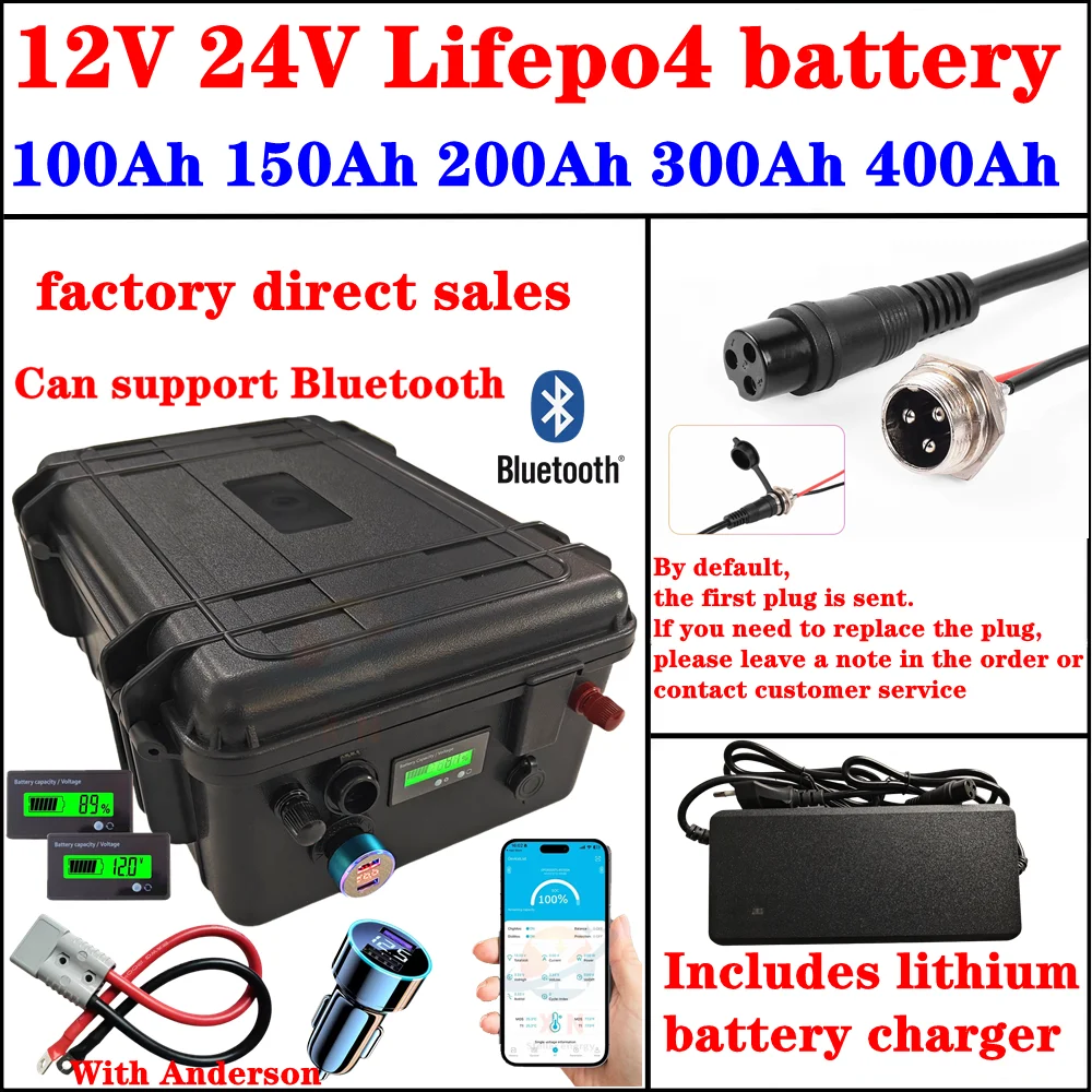 

12V 24V 100Ah 120AH 150AH 200AH 300Ah 400Ah Lifepo4 lithium iron phosphate battery pack bluetooth BMS for boat solar system