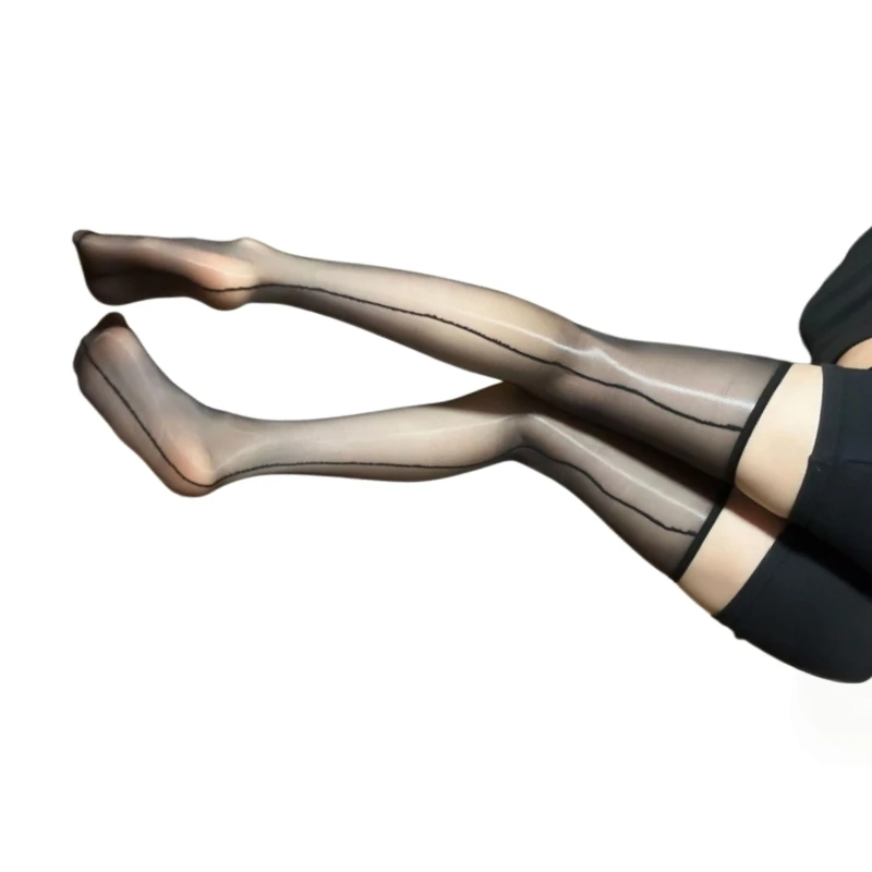 

1D Oil Shiny Stretchy Nylon Thigh High Stockings Black Dots Cute Lolita Medias Women Sexy Ultrathin Transparent Lingerie