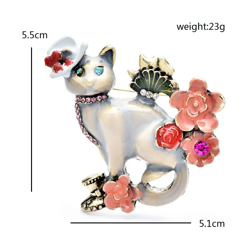 Wuli&baby Palace Style Flowers Cat Brooches For Women Unisex Enamel Butterfly Pets Animal Party Office Brooch Pins Gifts