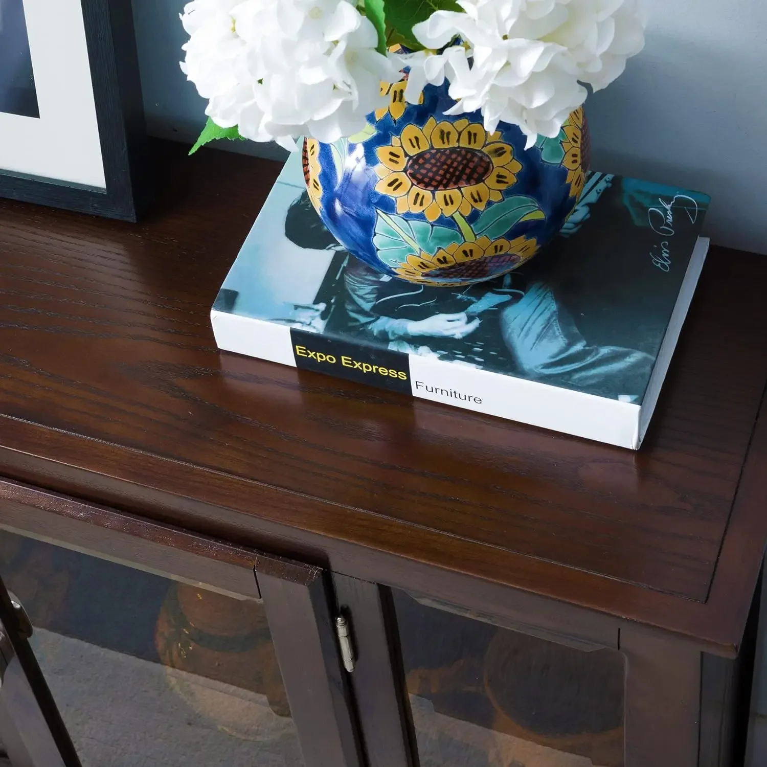 Furniture Entryway Curio Cabinet with Interior Light, Chocolate Oak