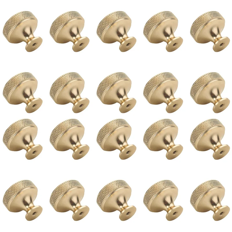 ABUH-20 Pack 1.2 Inch Brushed Gold Cabinet Knobs Knurled Kitchen Cabinet Knobs Gold Drawer Knobs Round Dresser Knobs