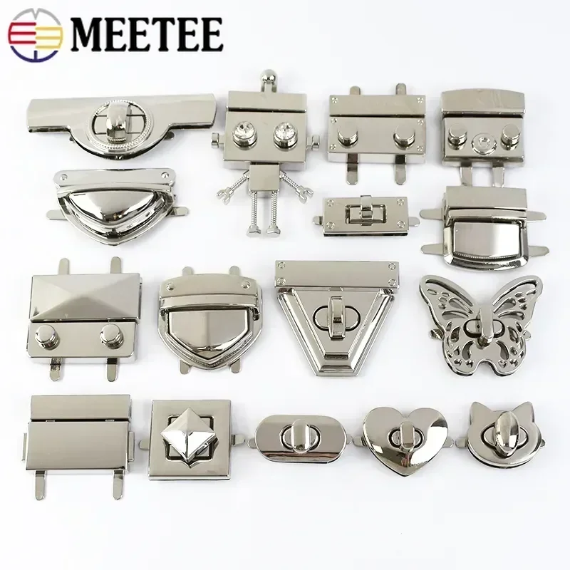 2/5Pcs Metal Spring Lock Buckles Silver Bag Twist Turn Locks Snap Buckle Purse Closure Clasp Handbag DIY Replacement Accessories