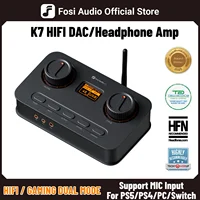Amplificador de Auriculares para Juegos Fosi Audio K7 con Bluetooth, Auriculares Planos, DAC HiFi, Entrada de Micrófono, DAC para Juegos con USB para PS5, PC, Switch