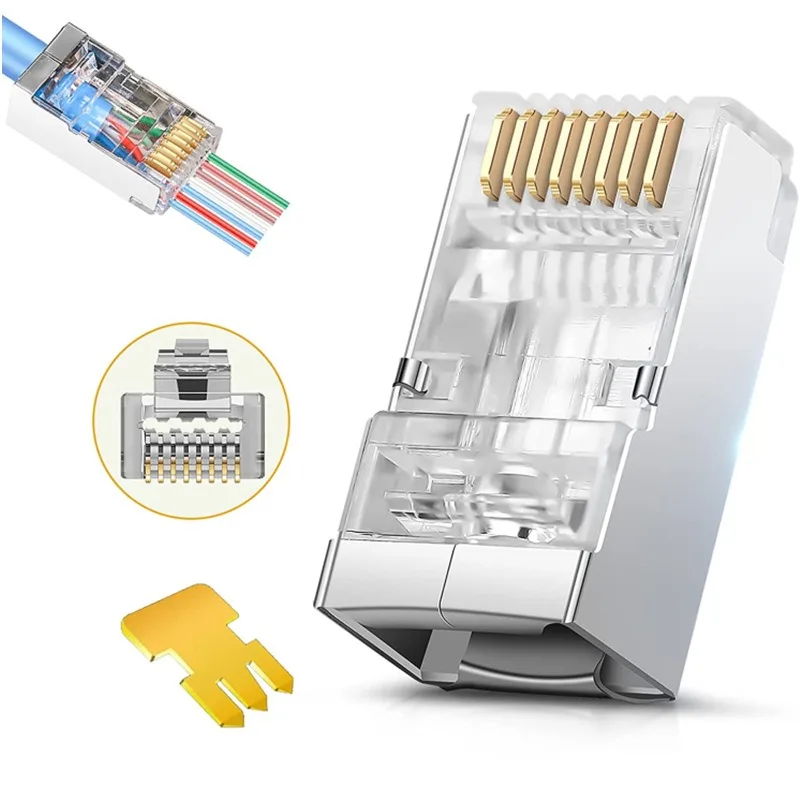 500pcs rj45 connector cat6 jack rg rj 45 ethernet cable plug rg45 cat5e cat.5e ftp sftp 8P8C cat 6 network lan internet shielded