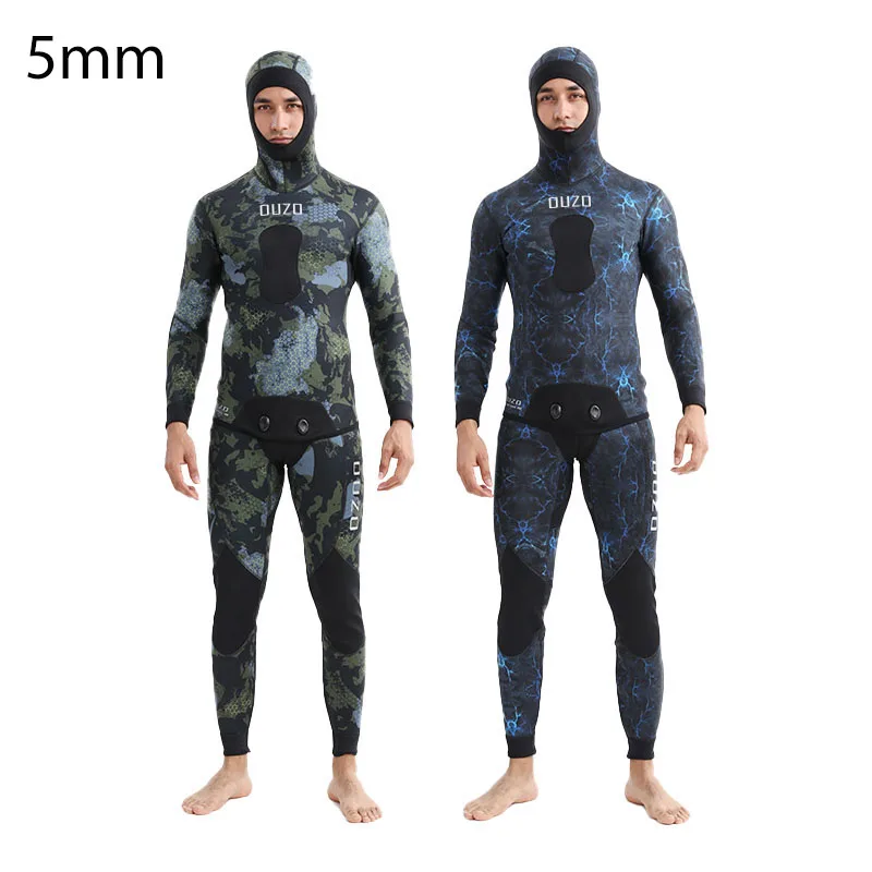 

Men's Neoprene Suit for Underwater Hunting Two-pieces Thermal Diving Suit with Hood Camouflage Thicken Winter Wetsuit 5mm