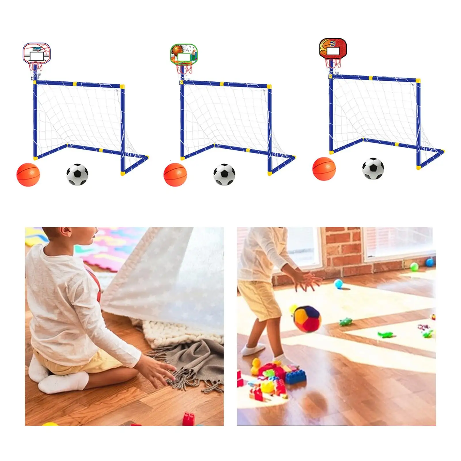 Foldable Basketball Hoop with Soccer Goal Net Set for Children Sports Center