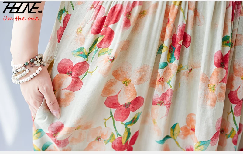 Vestidos Femenino Oversize Summer Women Dress Plus Size Maxi Long Bohemian Para Mujer Elegant Boho Print Robe Vintage Dresses