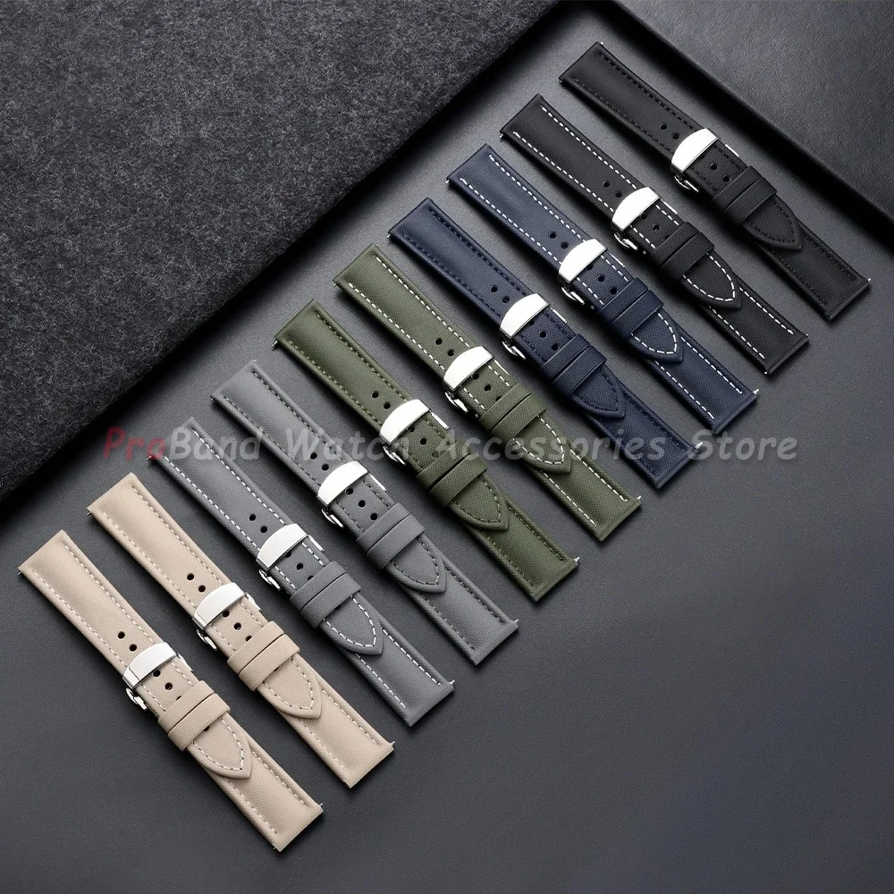 18/19/20/21/22mm Business Sailcloth Watch Strap for Omega for Seiko Butterfly Buckle Bracelet Quick Release Leather Watchband view 2