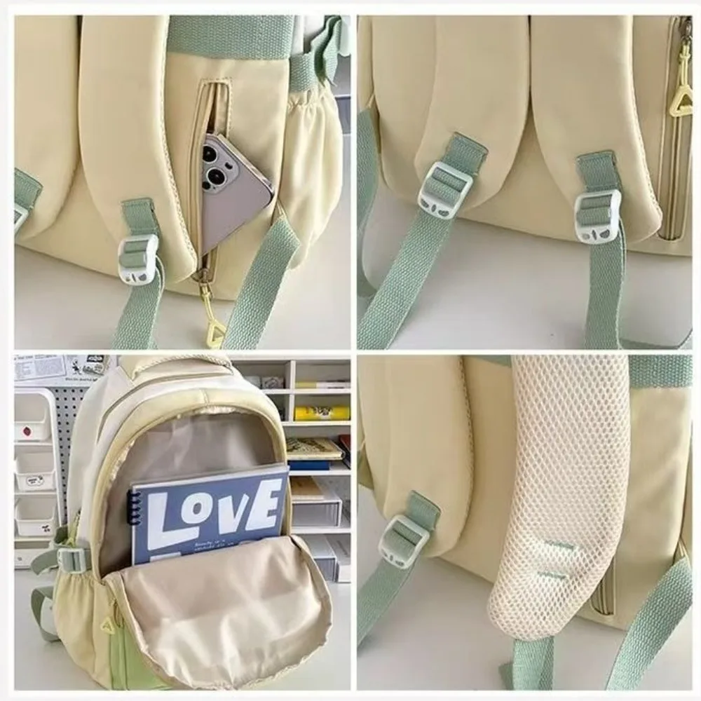 Contrast Color Shoulder Backpack Large Capacity Nylon Travel Laptop Rucksack Multi-pockets Wear-resistant Student School Bag