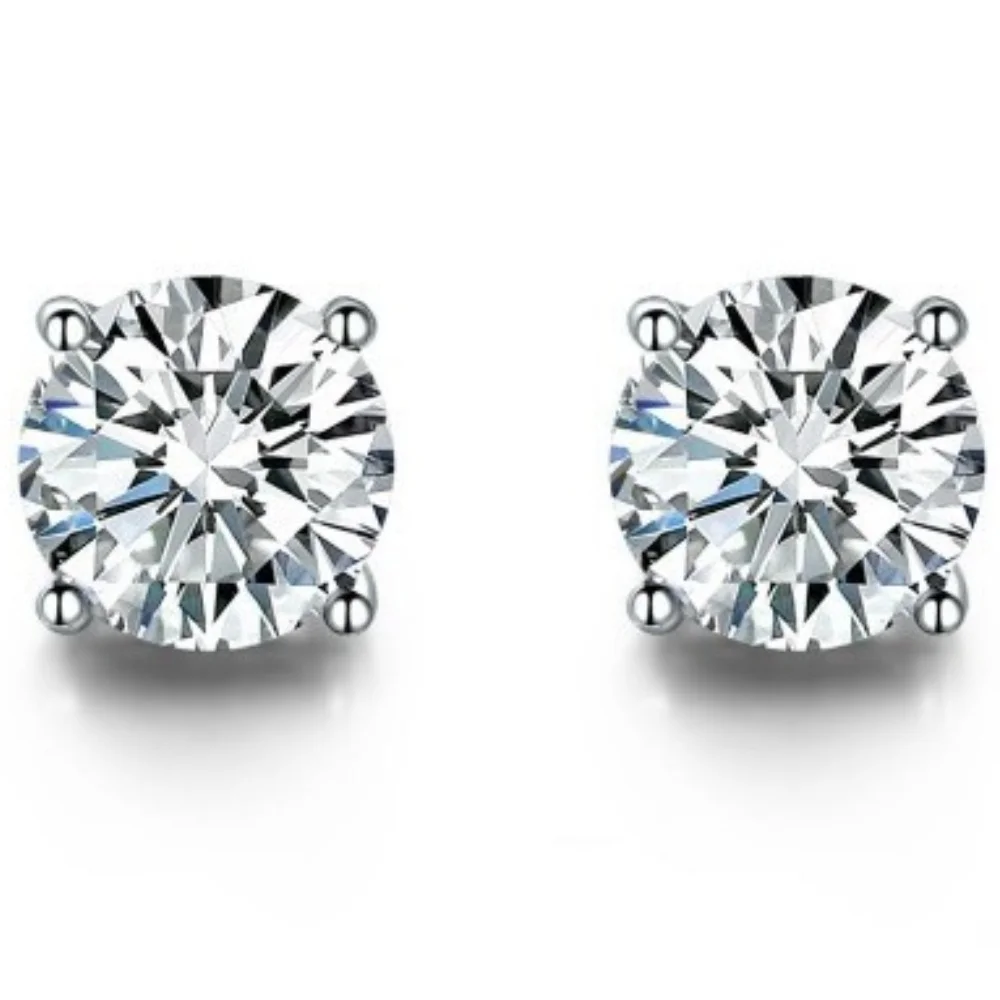 6mm 7mm 8mm White Round AAA Cubic Zircon Silver Stud Earrings