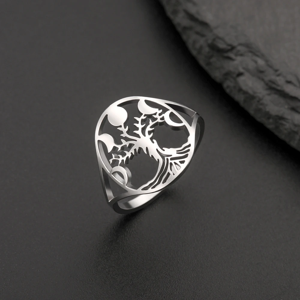 Dawapara Mondphase und Baum des Lebens Frauen Ring Mond göttin Symbol Wicca Glück Amulett Edelstahl heidnischen Schmuck – Detail 14