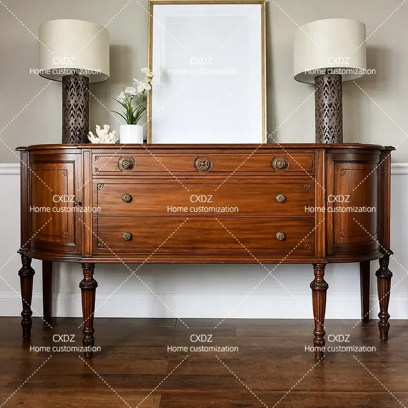 Medieval Style Solid Wood Side Cabinet Wall Mounted Storage Console Table Entryway Shelf Living Room Partition Furniture