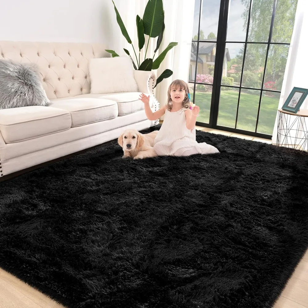 

Super Soft Shaggy Rug for Bedroom, 8x10 Feet Fluffy Carpet for Living Room, Fuzzy Indoor Plush Area Rug for Home Decor, Black