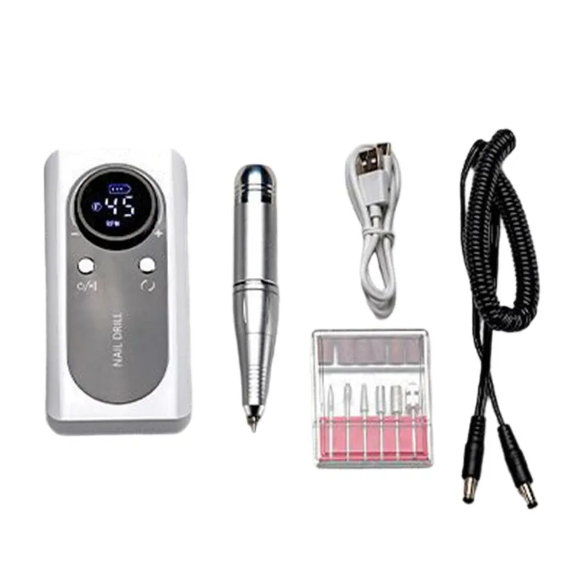 ASWUT-Nail File Nails Accessories Electric Nail Drill Machine 45000RPM Rechargeable LCD Display Gel Nail Polish