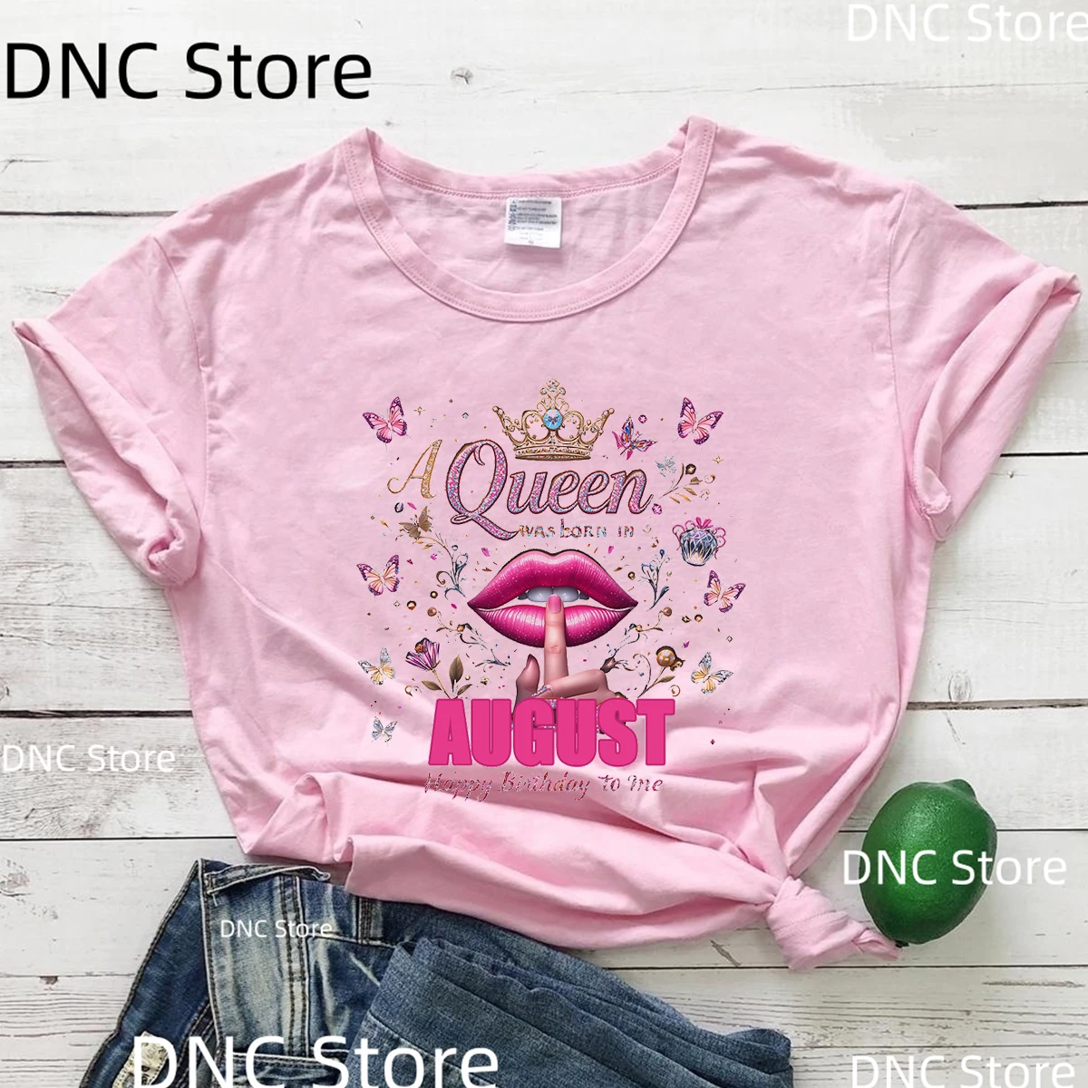 This Queen Was Born In April/May/June Happy Birthday To Me Graphic Printed Tshirt Girls Pink Lip Butterfly T Shirt Female Tops