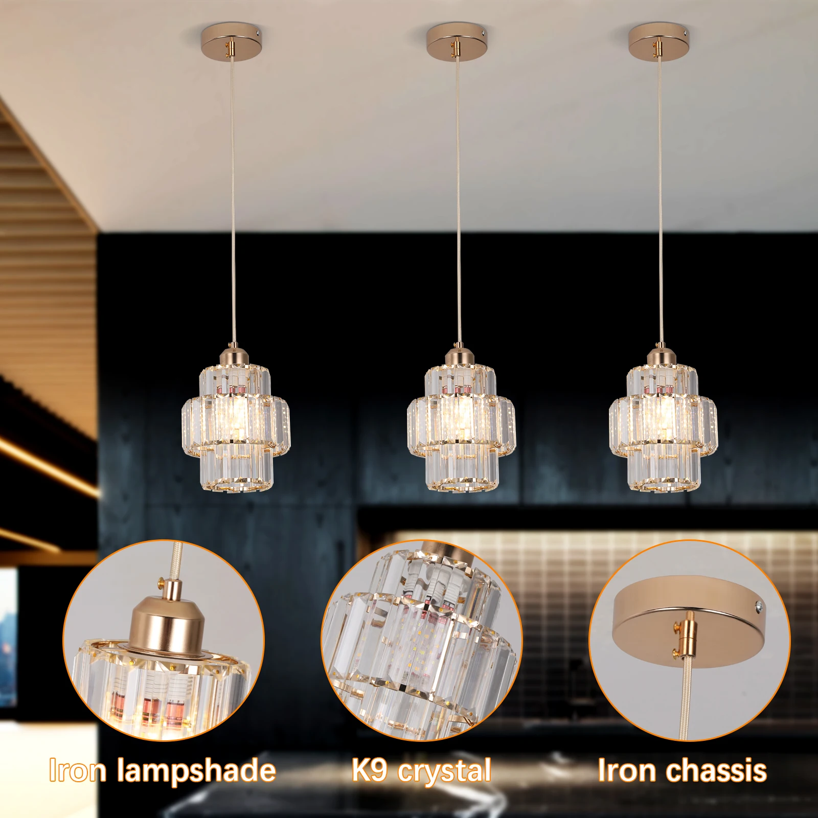Led Crystal Pendant Light Green Chandelier Modern Hanging Ceiling Lamp Fixture Aisle Dining Room Kitchen Island Retro Home Decor