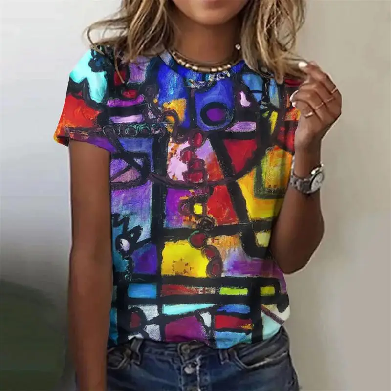 

Красочные готические графические футболки с 3D принтом, женские повседневные футболки с короткими рукавами и круглым вырезом, летние топы в стиле Харадзюку, футболки Y2k, женская одежда