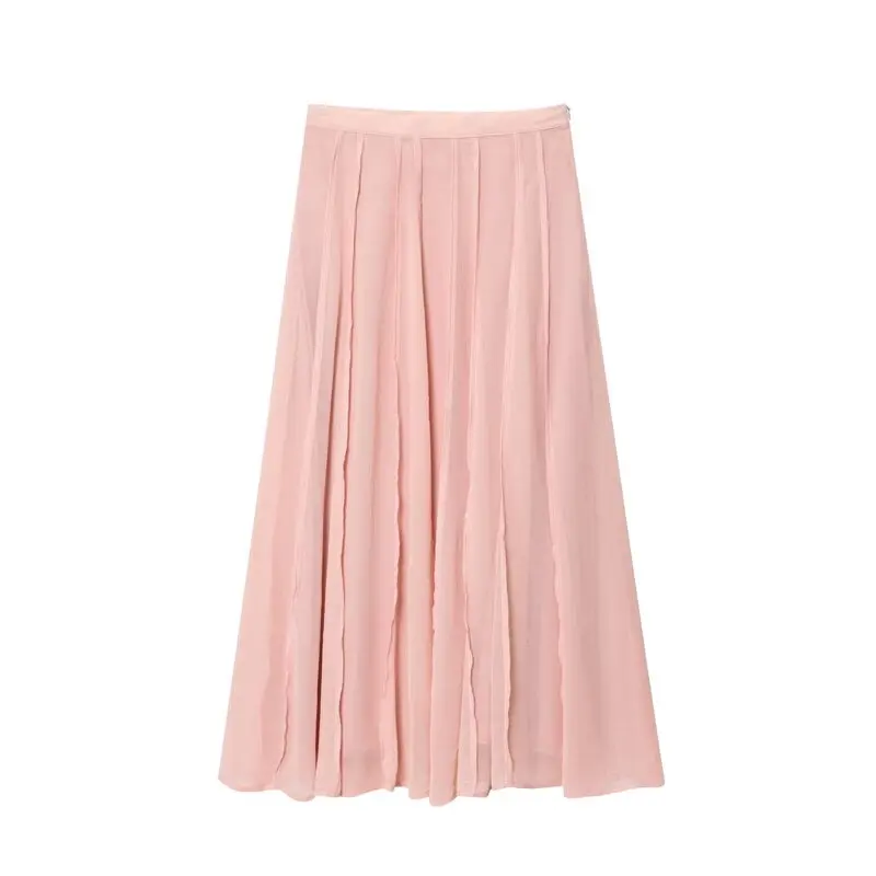 

High Waist Midi Skirt Transparent Sewing Line Design New Autumn Women's Faion f Transparent Ladies Skirts 9755