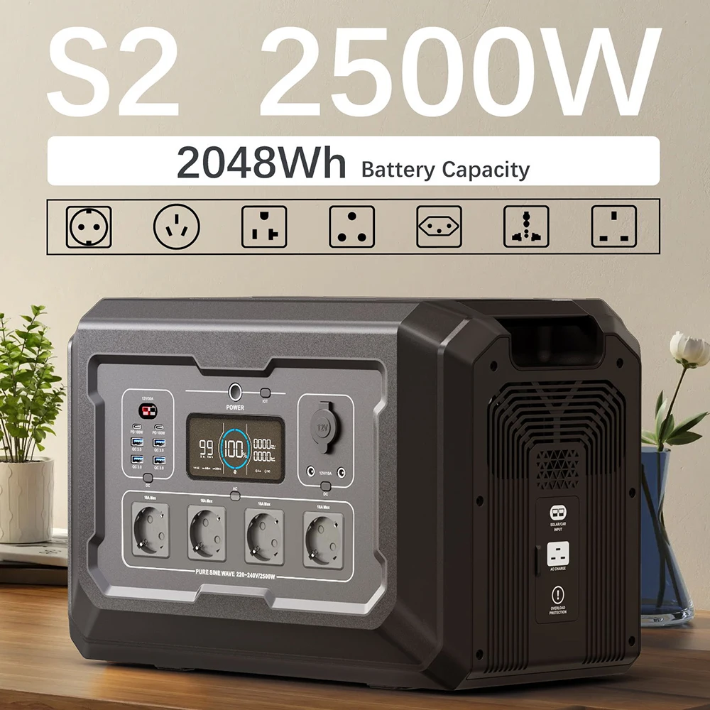 2500W Powerstation Solargenerator LiFePO4 Portable Power Station Centrale Lectrique Outdoor Camping Mobile Solar Generator