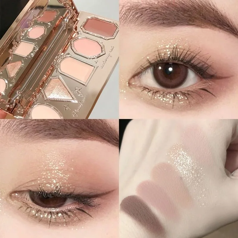 Flowerknows Strawberry Rococo Eyeshadow Pressed Glitter 5 Color High Pigment Eye Shadow Shimmer Matte Finish Natural Cosmetic