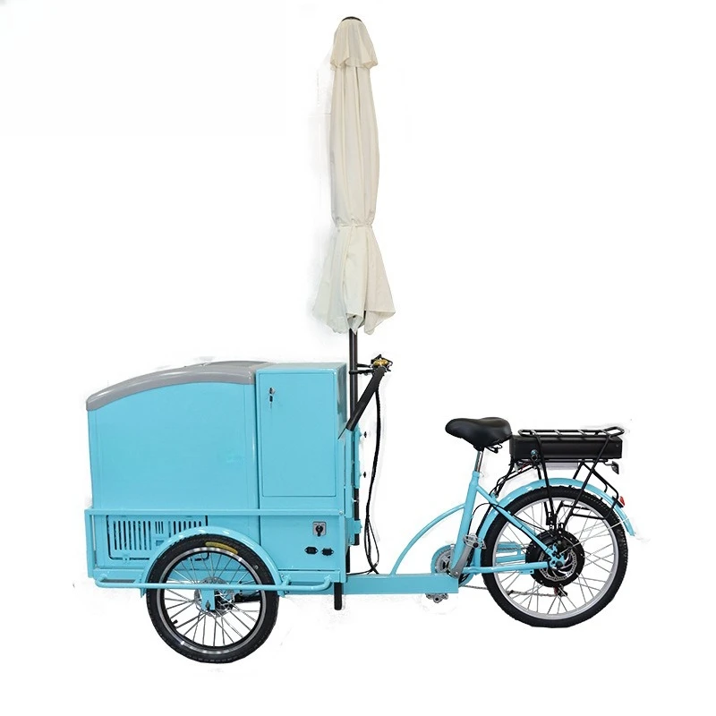 

Outdoor mobile stall tricycle with powered ice cream vending cart